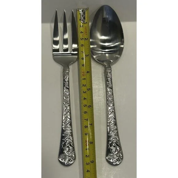 Yamazaki Gear TAPESTRY BOUQUET Serving Spoon and Fork Set Preowned Nice! - Picture 4 of 11